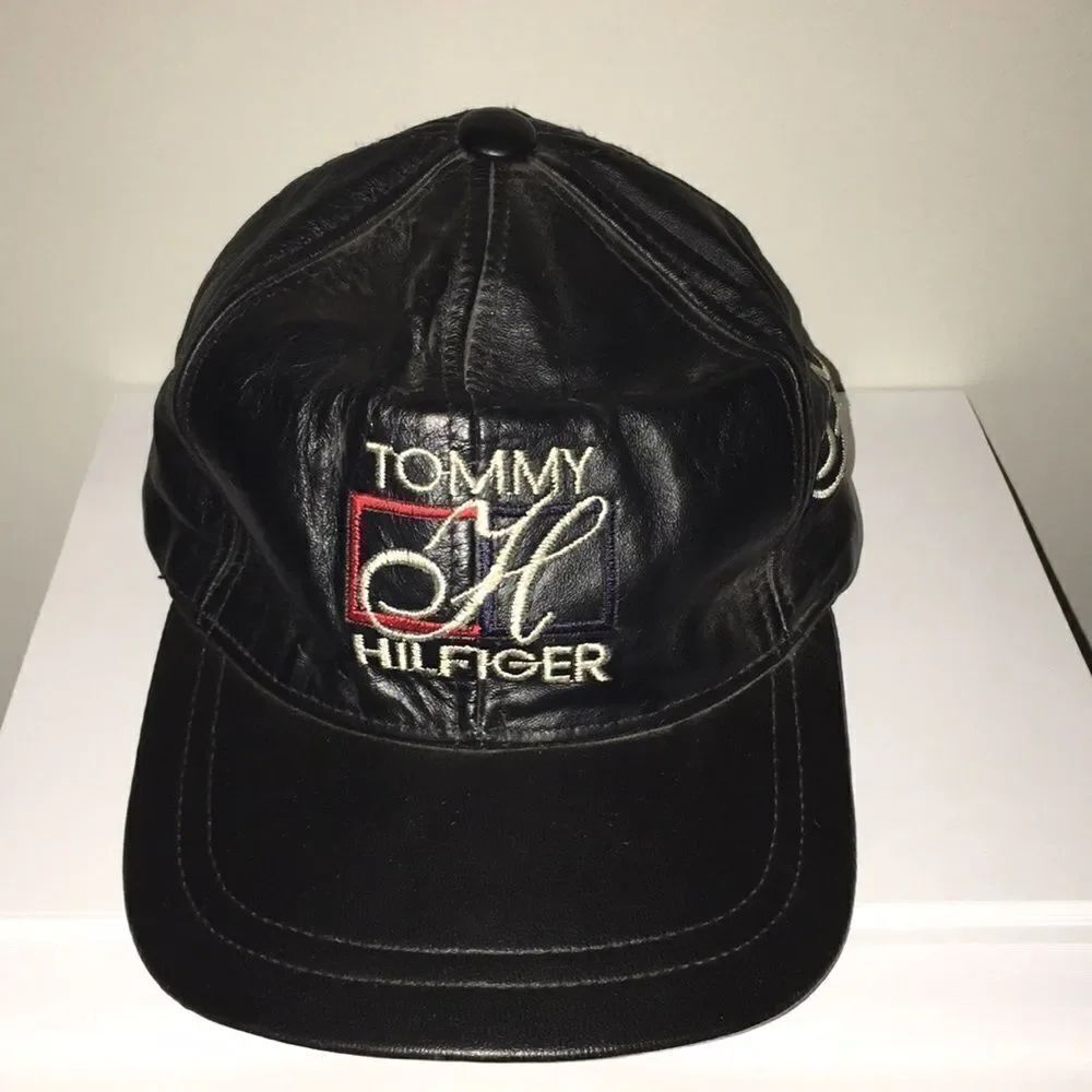 Vintage Tommy Hilfiger Black Leather Baseball Cap